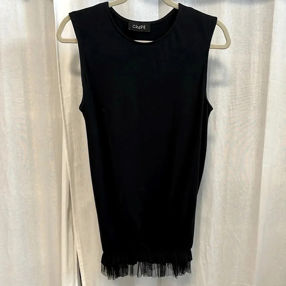 CHEPE ITALY Oversized Cotton Sleeveless Shirt Taffeta Frill , Size L - Picture 5 of 8